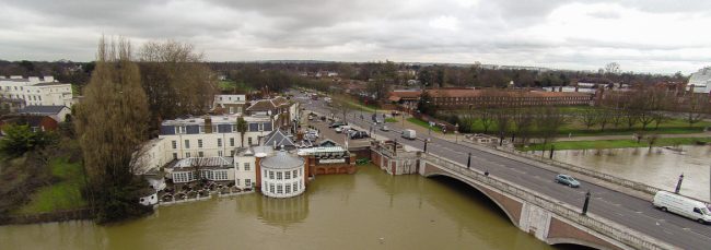 Aerial photo of Hampton Court Bridge